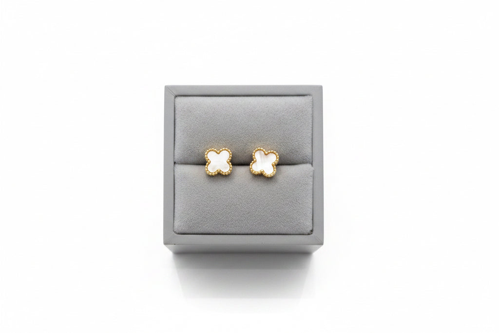 Mini stud earrings on gold hardware ￼￼