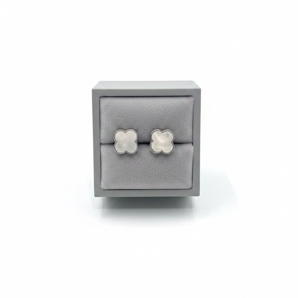 Pearly white on silver stud earrings ￼